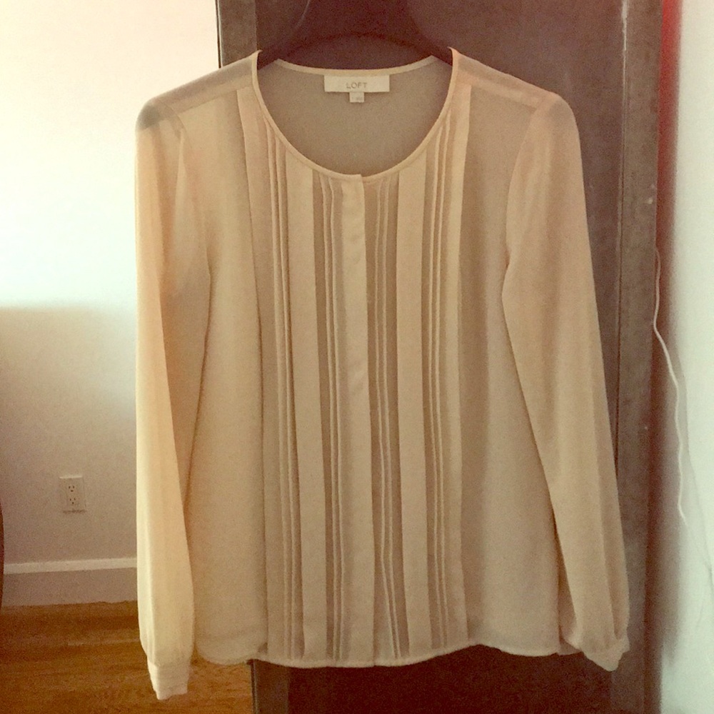 LOFT Nude Sheer Pleated Front Top